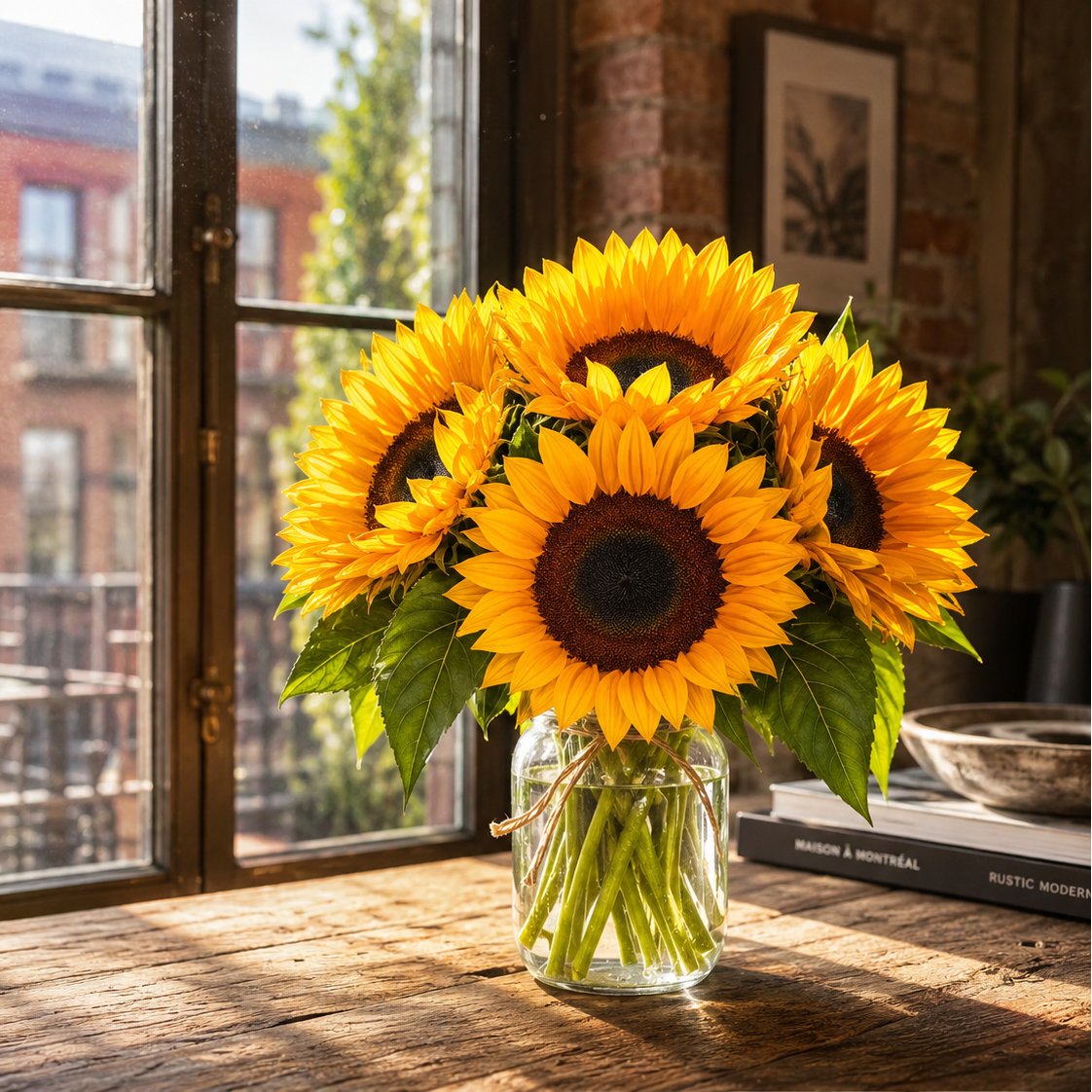 Simply Sunflowers in Mason Jar Fleur Concept