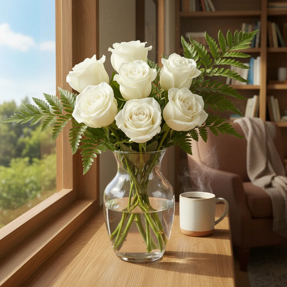 Half Dozen White Roses Fleur Concept