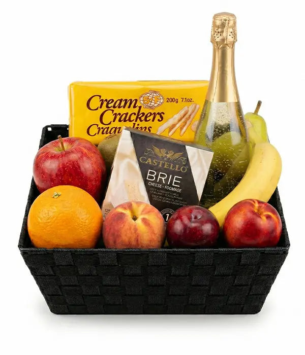 Fruit, Sparkling Wine & Cheese Basket Fleur Concept