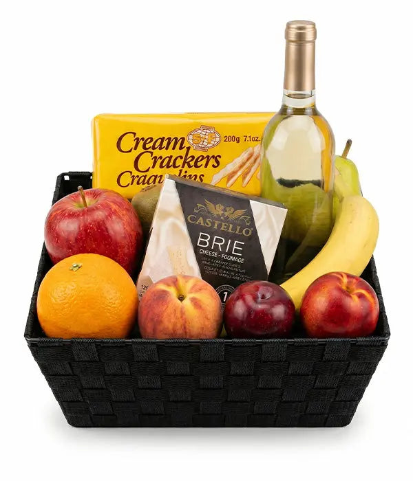 Fruit, White Wine & Cheese Basket Fleur Concept