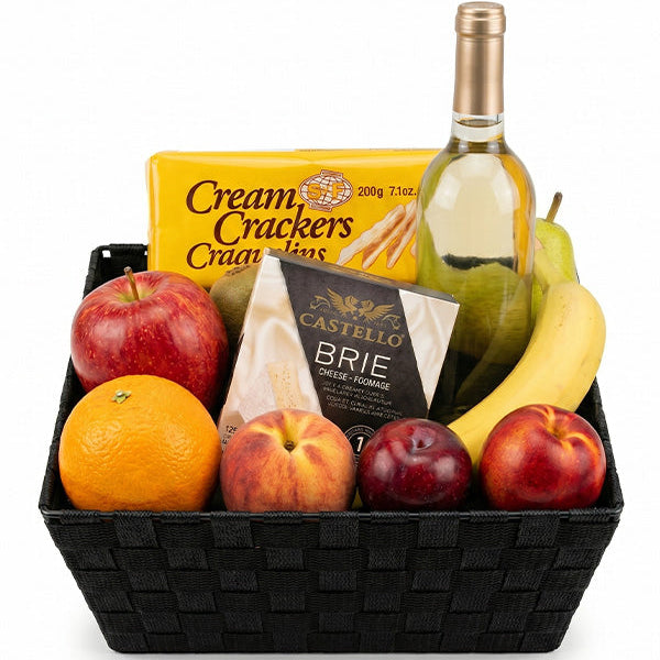 Fruit, White Wine & Cheese Basket Fleur Concept