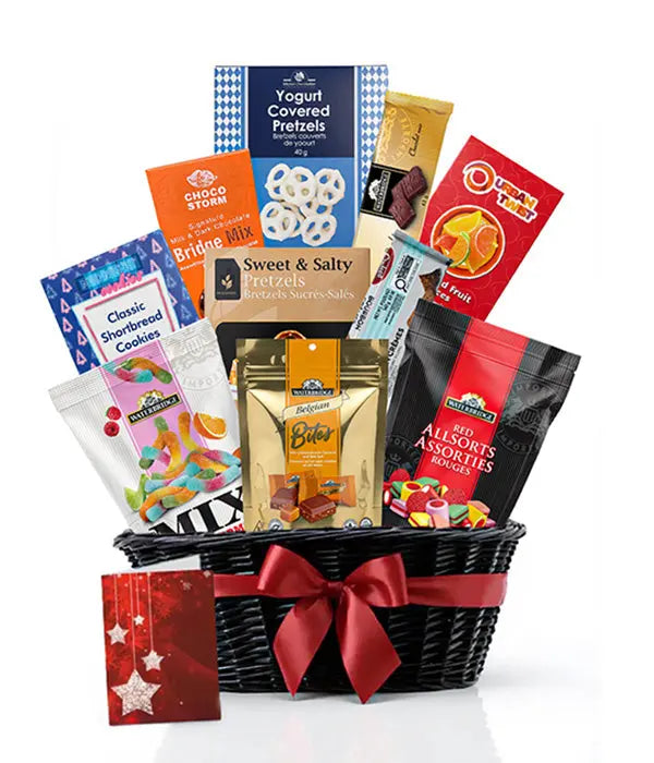 Holiday gift basket with snacks