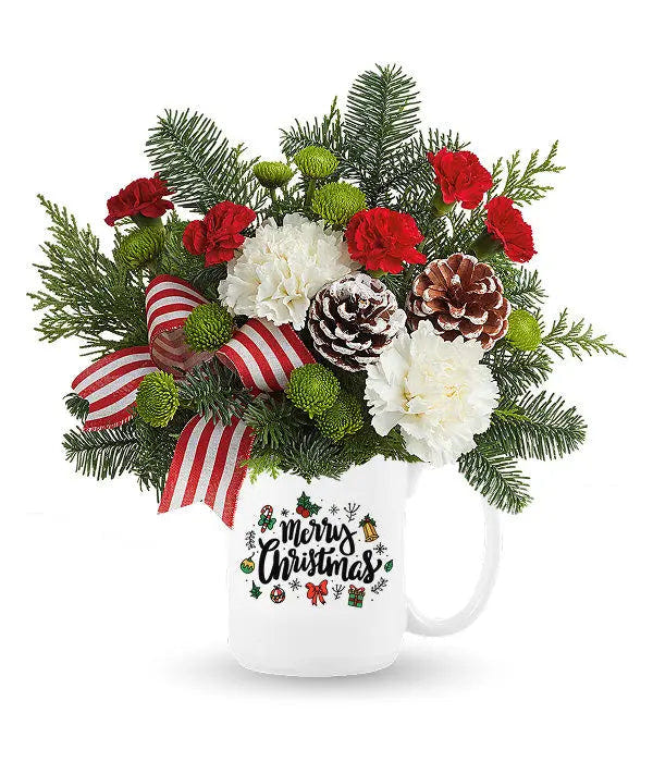 Bouquet Joyeuses Fêtes dans une Tasse