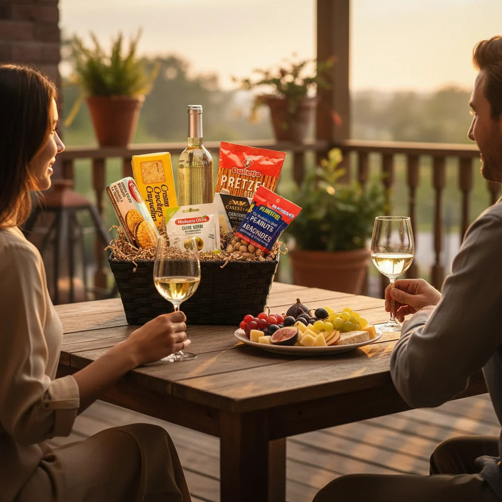 White Wine & Cheese Basket Fleur Concept