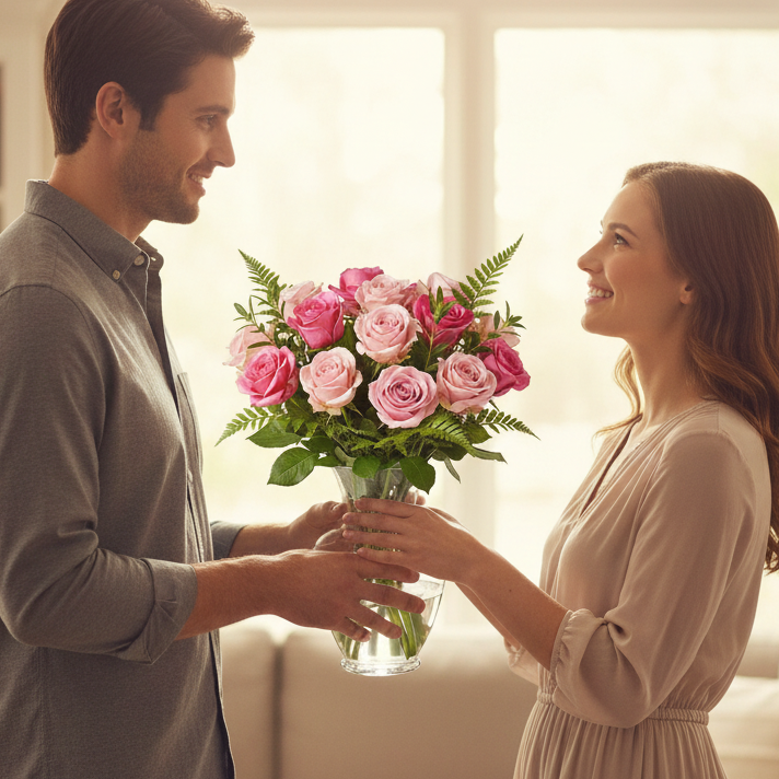 One Dozen Long Stemmed Pink Roses Fleur Concept