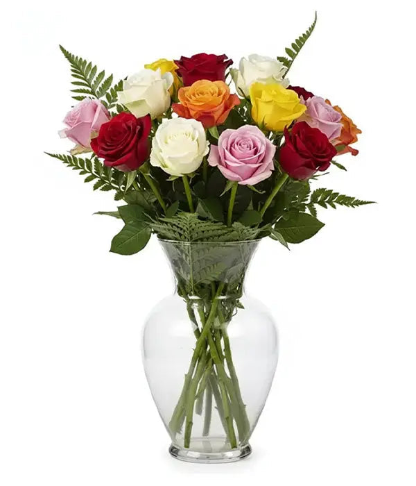 One Dozen Assorted Long Stem Roses Fleur Concept