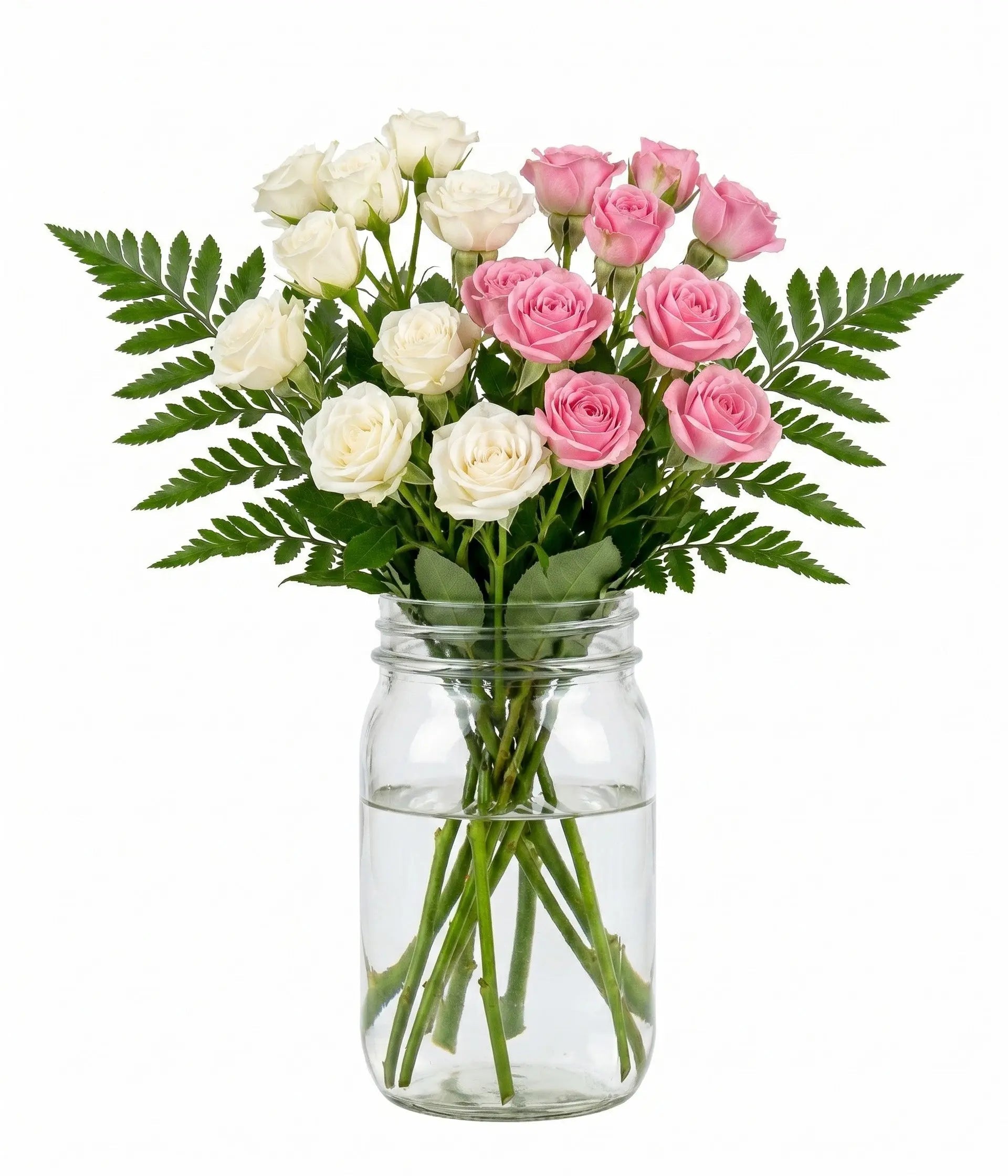 30 Blooms of White & Pink Spray Roses in a Mason Jar Fleur Concept