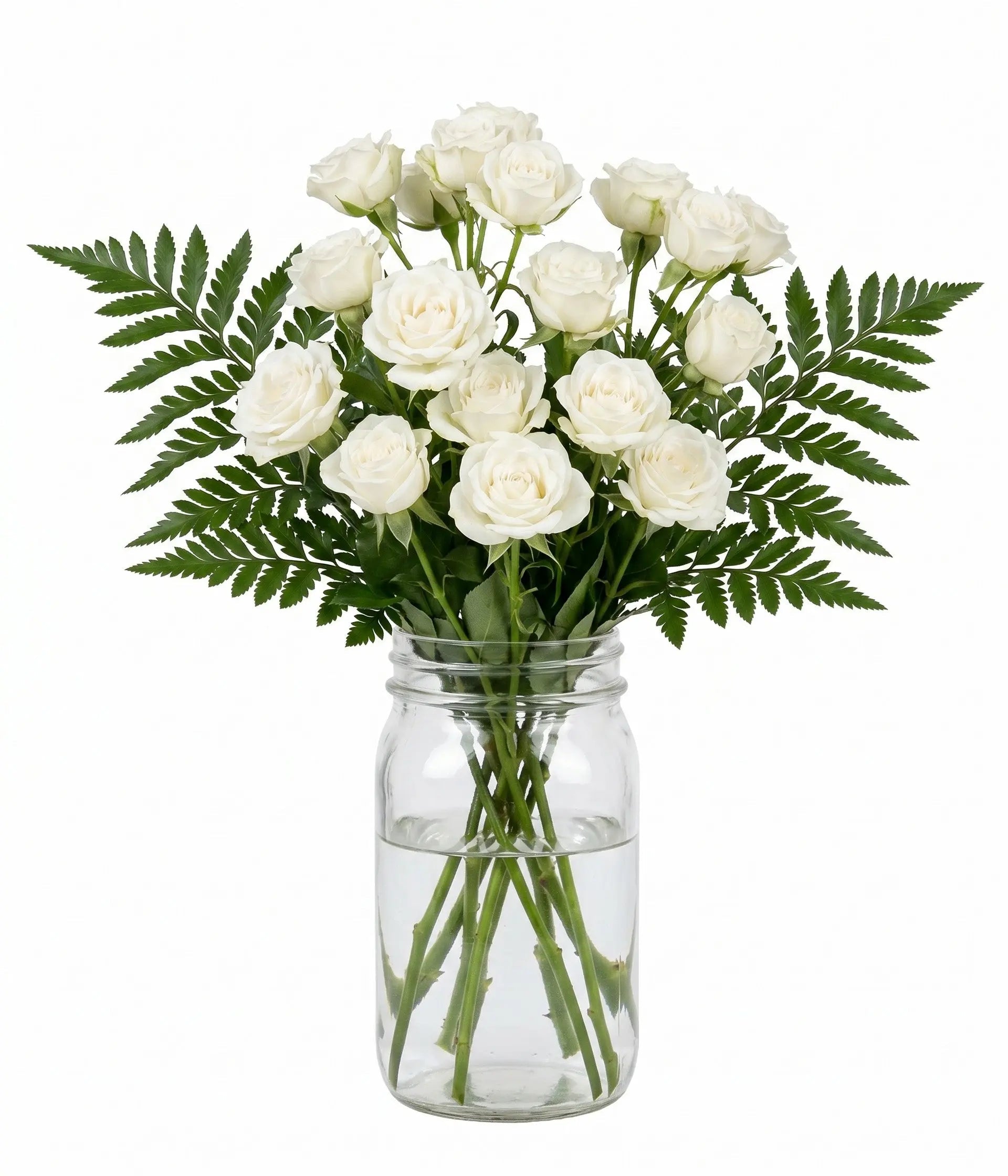 30 Blooms of White Spray Roses in a Mason Jar Fleur Concept