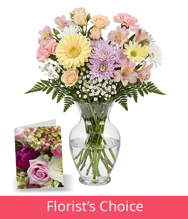 Pastel Colours Designer’s Choice with Vase & Card Fleur Concept