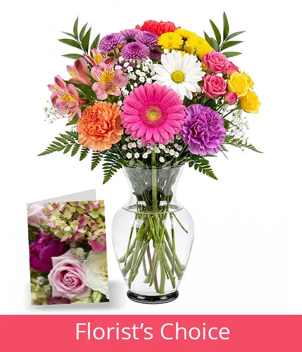 Bright Colours Designer’s Choice with Vase & Card Fleur Concept
