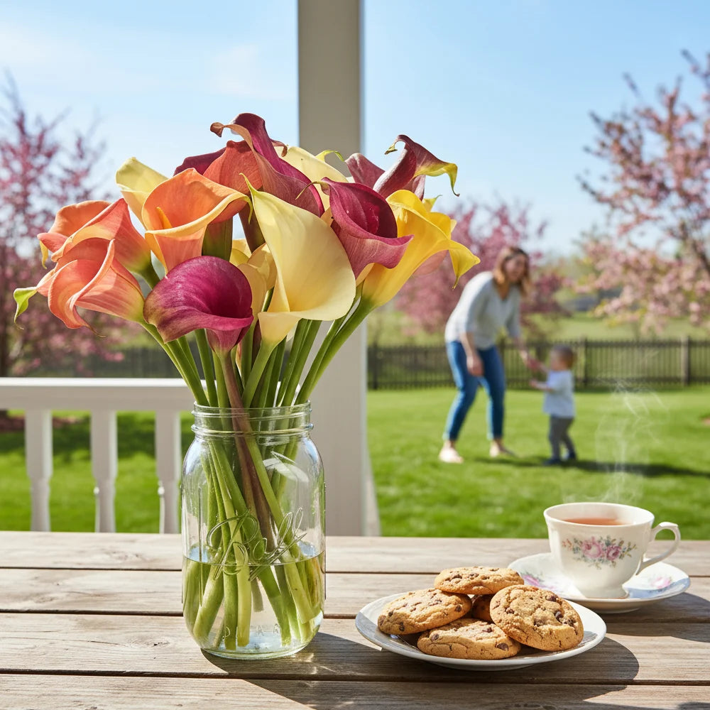 Assorted Calla Lilies in Mason Jar Fleur Concept