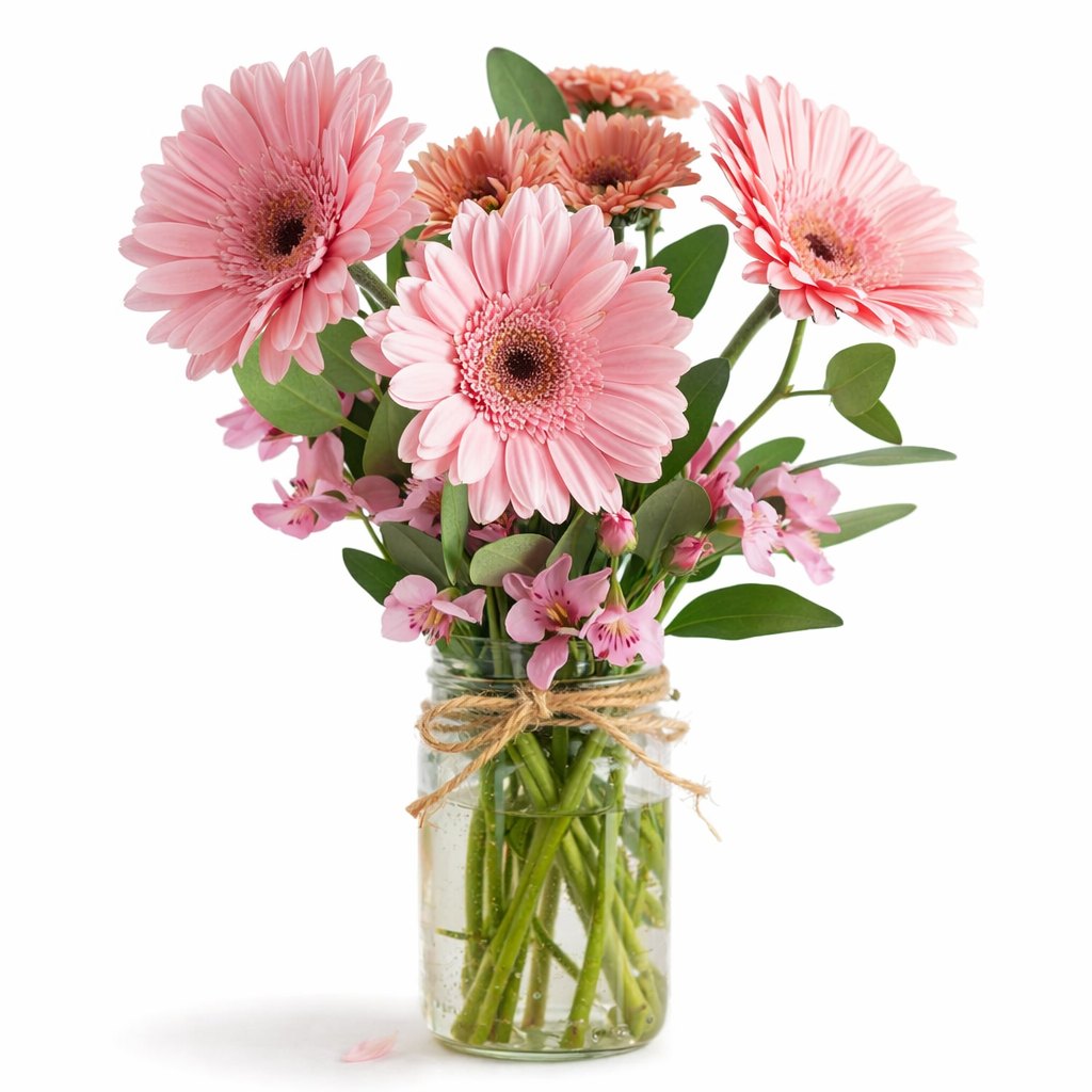 Shades of Pink in Mason Jar Fleur Concept