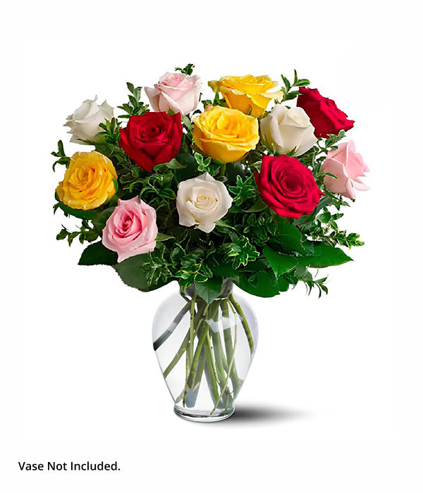 A dozen assorted long-stemmed roses