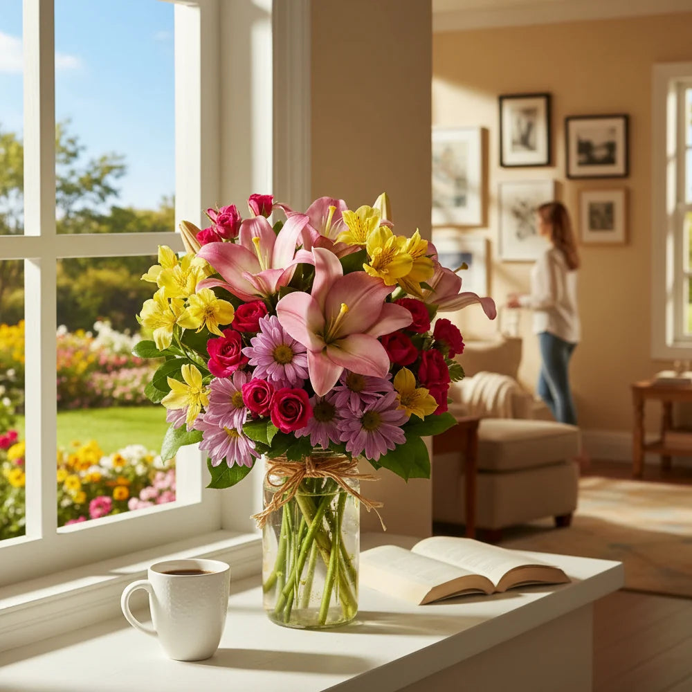 Shades of Spring in Mason Jar Fleur Concept