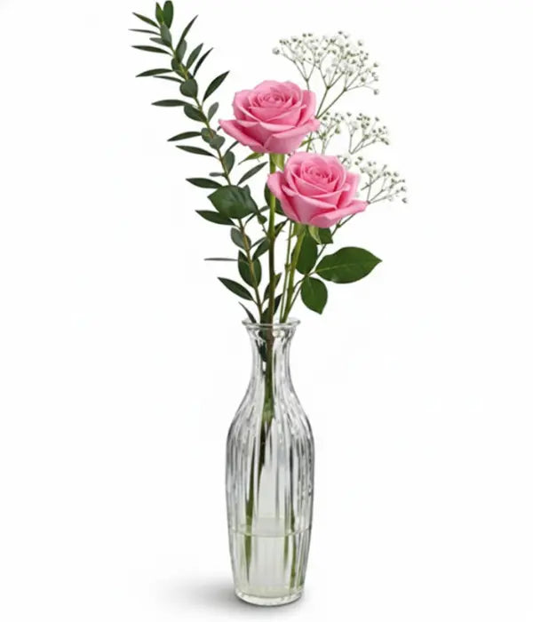 Pink roses in bud vase from Fleur Concept