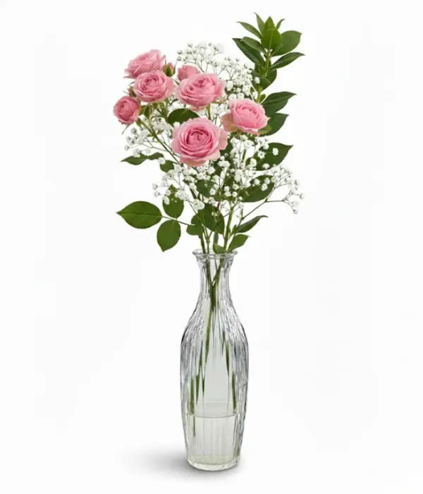 Pink spray roses in bud vase