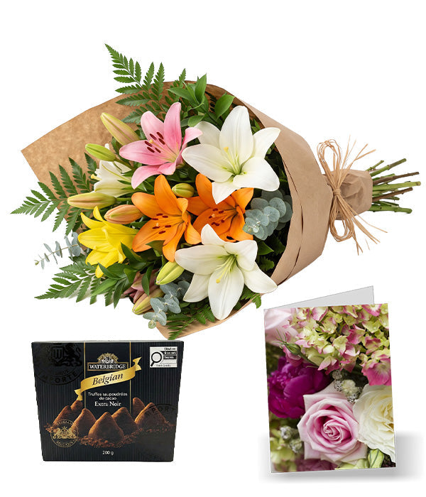 Bunch of Assorted Lilies with Card & Truffles