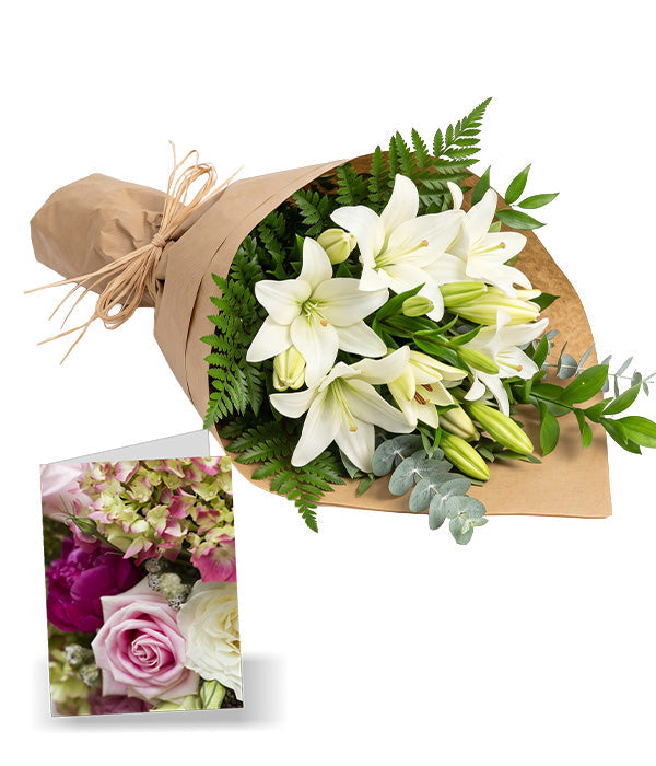 Bouquet of White Lilies with Card