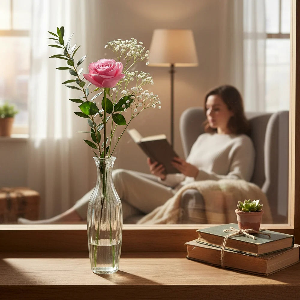 Pink Rose in Bud Vase Fleur Concept