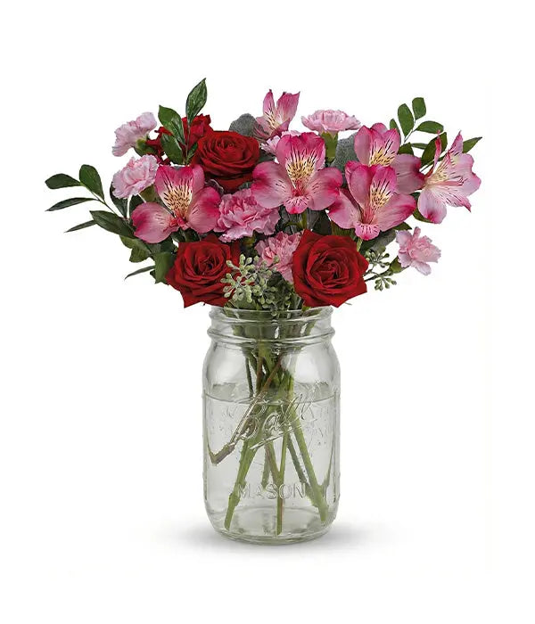 Rosy Romance in a Mason Jar Fleur Concept
