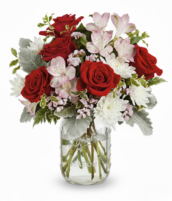 Snowy Rose in Mason Jar Fleur Concept
