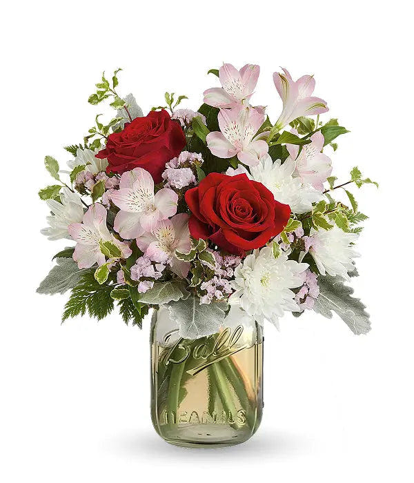 Snowy Rose in Mason Jar