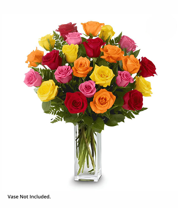 Two dozen mixed long-stemmed roses