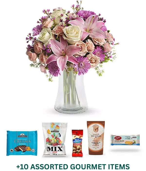 Vintage Bloom Gourmet Bundle with Flowers & Gourmet Snacks