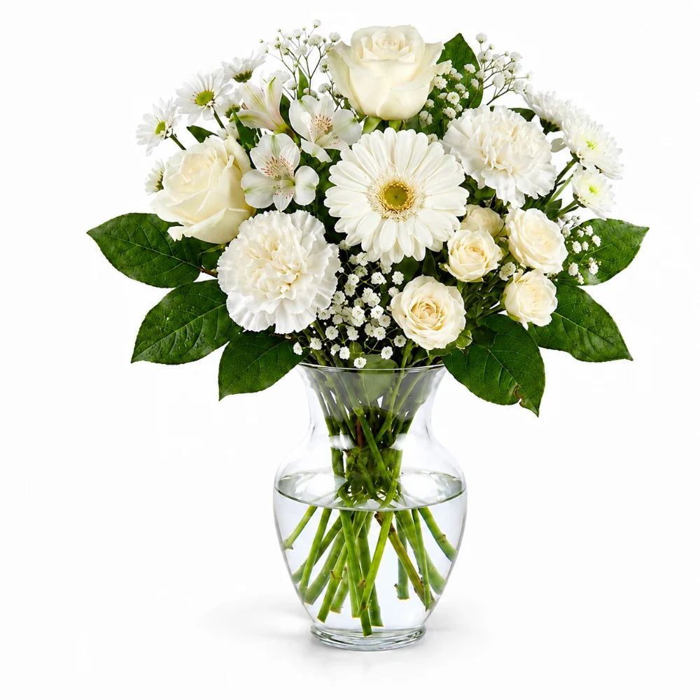 White Bouquet Designer’s Choice with Vase Fleur Concept