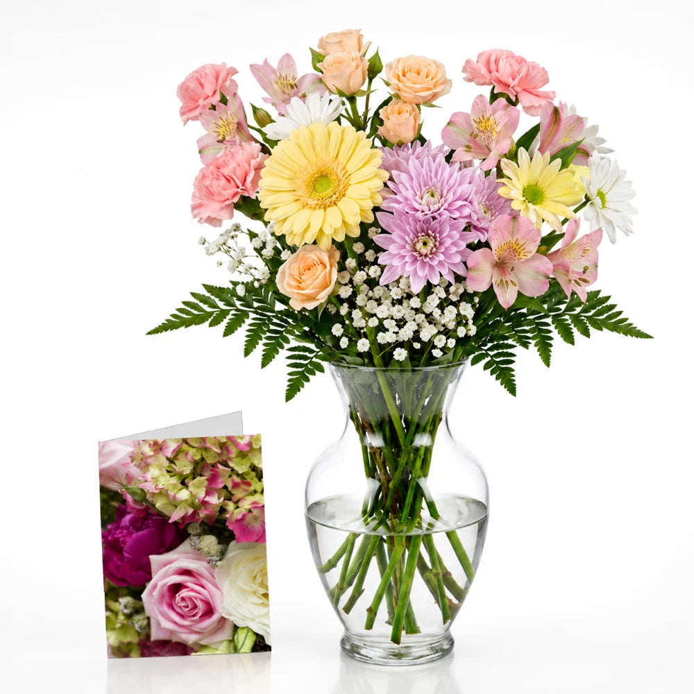 Pastel Colours Designer’s Choice with Vase & Card Fleur Concept