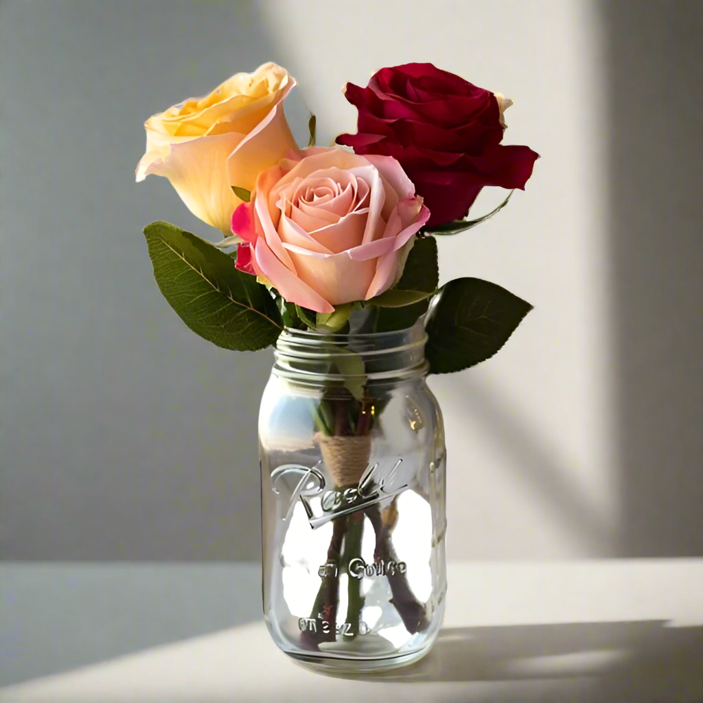 Assorted Roses in Mason Jar Fleur Concept