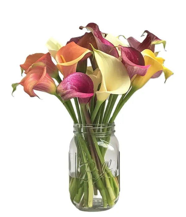 Assorted Calla Lilies in Mason Jar Fleur Concept