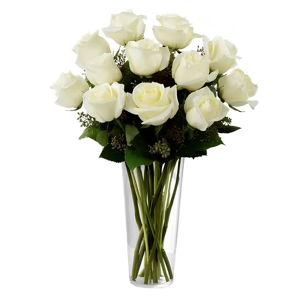 12 long-stemmed white roses