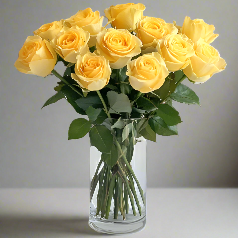 One Dozen Long Stemmed Yellow Roses Fleur Concept