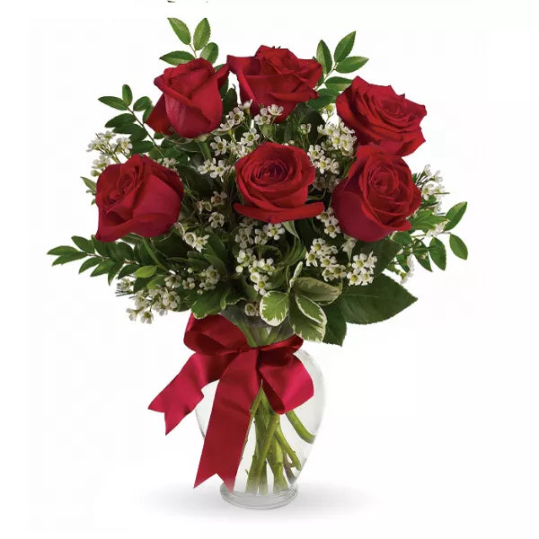 6 long-stemmed red roses