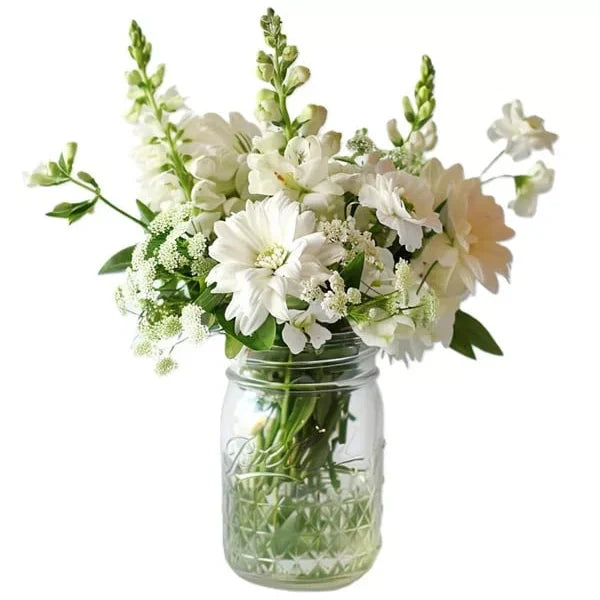 White Whisper in Mason Jar Fleur Concept