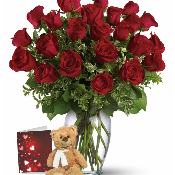 24 Roses Rouges & Ours en Peluche buy at Fleur Quebec